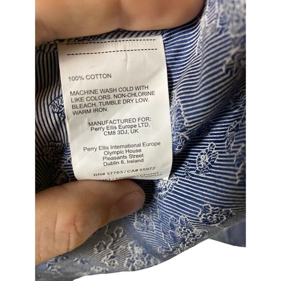 Mens Perry Ellis Blue Floral print slim fit button down Size XL - Picture 8 of 8
